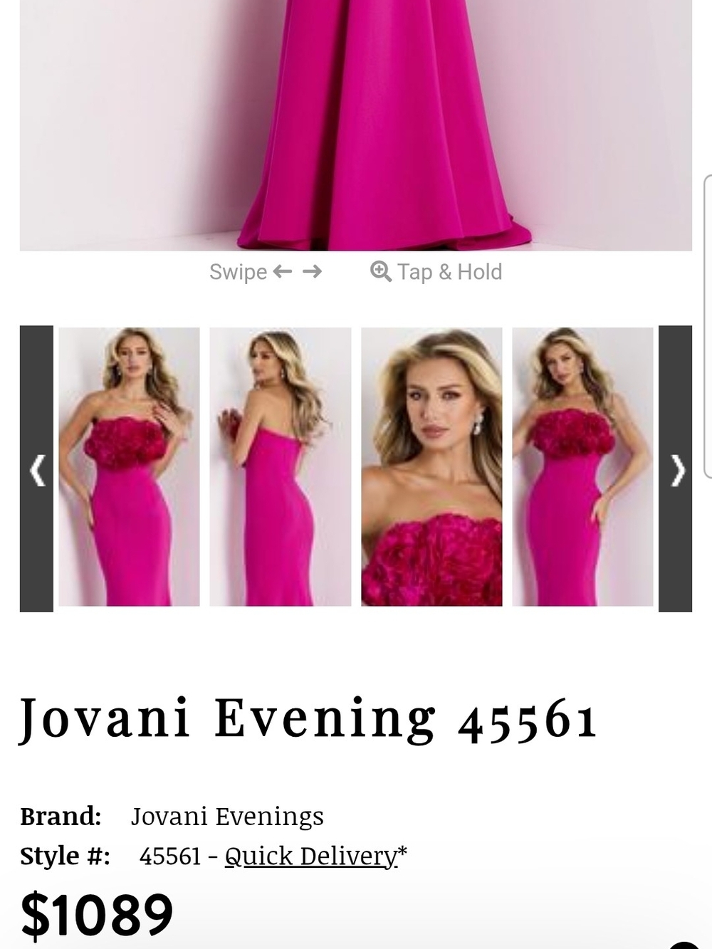 US 6 JOVANI*****Strapless Fuchsia Evening Gown - 45561